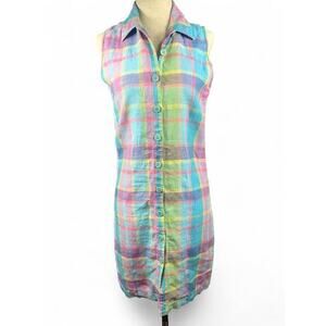 Vintage Jones New‎ York Sport Rainbow Pastel Plaid Linen Mini Dress 4P